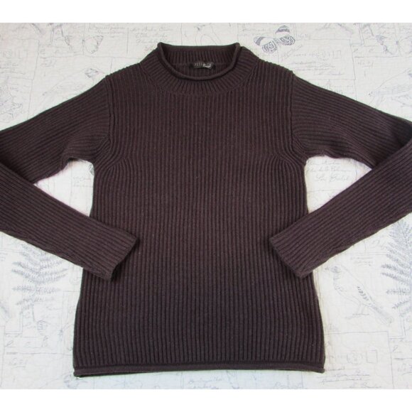 PESERICO Tricot Brown Silk Wool  Cashmere rib knit top Sweater Italy IT 40 US 8 - Picture 1 of 8